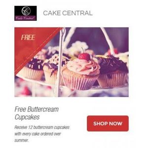 Receive 12 buttercream cupcakes with every cake ordered over summer.