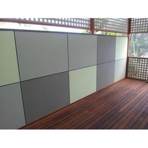 Merbau timber decking with fibre cement sheet feature wall.