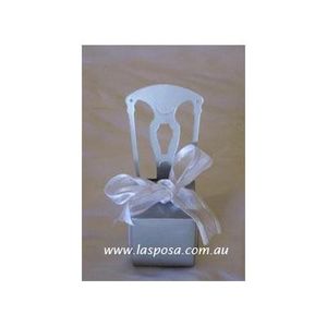 Cute silver wedding chair cover favor box.