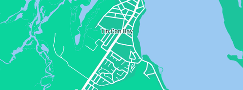 Map showing the location of Aussie's Boat Shed in Tin Can Bay, QLD 4580