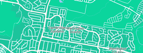 Map showing the location of werrington plumbing services in Werrington Downs, NSW 2747