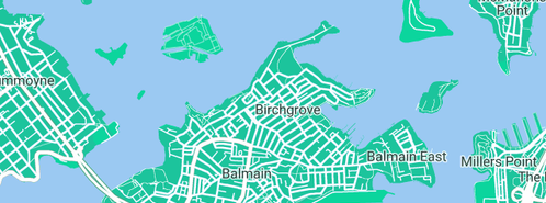Map showing the location of World's Greatest Harbour Cruises (Oceanos) in Birchgrove, NSW 2041