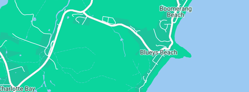 Map showing the location of Kembali Cafe in Blueys Beach, NSW 2428