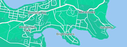 Map showing the location of Brightwaters Lawn Maintenance in Brightwaters, NSW 2264