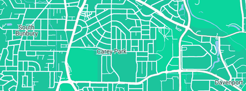 Map showing the location of Bunbury Crematorium in Carey Park, WA 6230