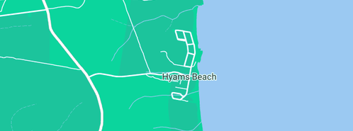 Map showing the location of Hyams Beach Seaside Cottages in Hyams Beach, NSW 2540