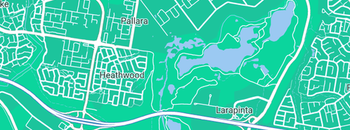 Map showing the location of Warril Parkland (Nature-based Adventure Parkland) in Larapinta, QLD 4110