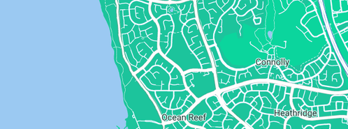 Map showing the location of Prendiville Catholic College in Ocean Reef, WA 6027