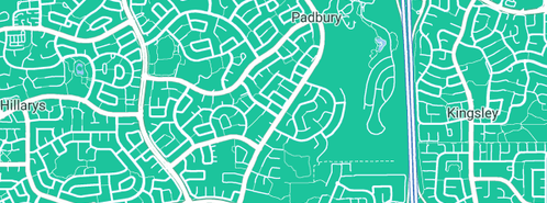 Map showing the location of Custom Patios Perth in Padbury, WA 6025
