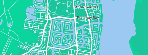 Map showing the location of Broadwater Houseboats in Runaway Bay, QLD 4216