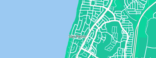 Map showing the location of Nusa Dua Private Villas in San Remo, WA 6210