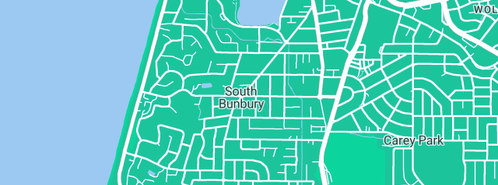 Map showing the location of WA Solar Clean Southwest in South Bunbury, WA 6230